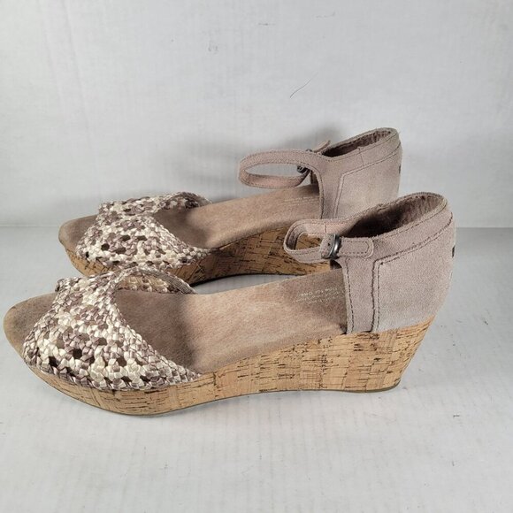 Toms Woman Stucco Satin Woven Peep Toe Platform Cork 2.5" Wedge Shoes Size 9.5 - Picture 3 of 7